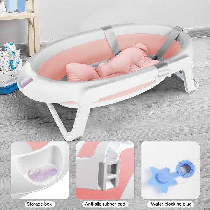 Faltbare Babybadewanne – Babybadewanne mit einem Badewannenkissen, mit Ablaufgarnitur, faltbare Bade