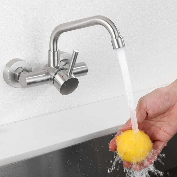 Tondiy Küchenarmatur Wandmontage 11 cm, Wasserhahn Wandarmatur Küche mit 360° drehbar, Spültischarma