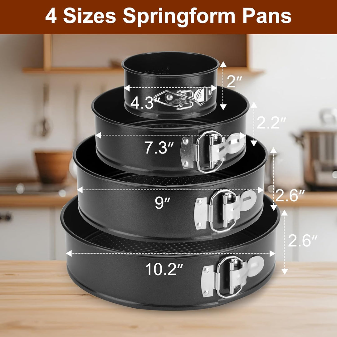 isheTao Springform, Set mit 4 Stück, 12/18/22/26 cm, Profi-Kuchenform, rund, und Backutensilien, abn