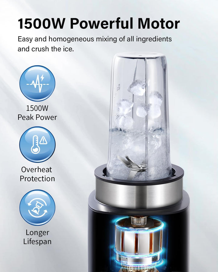 SHARDOR Standmixer, 1500 W, Smoothie Maker Mit 4 Programme + Pulsfunktion, Eisknackmesser 6-Klingen