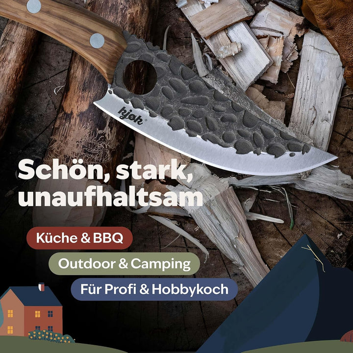 kjøk Premium Küchenmesser japanischer Style Klinge 15cm mit Loch und Olivenholzgriff Härte 56±2 HRC