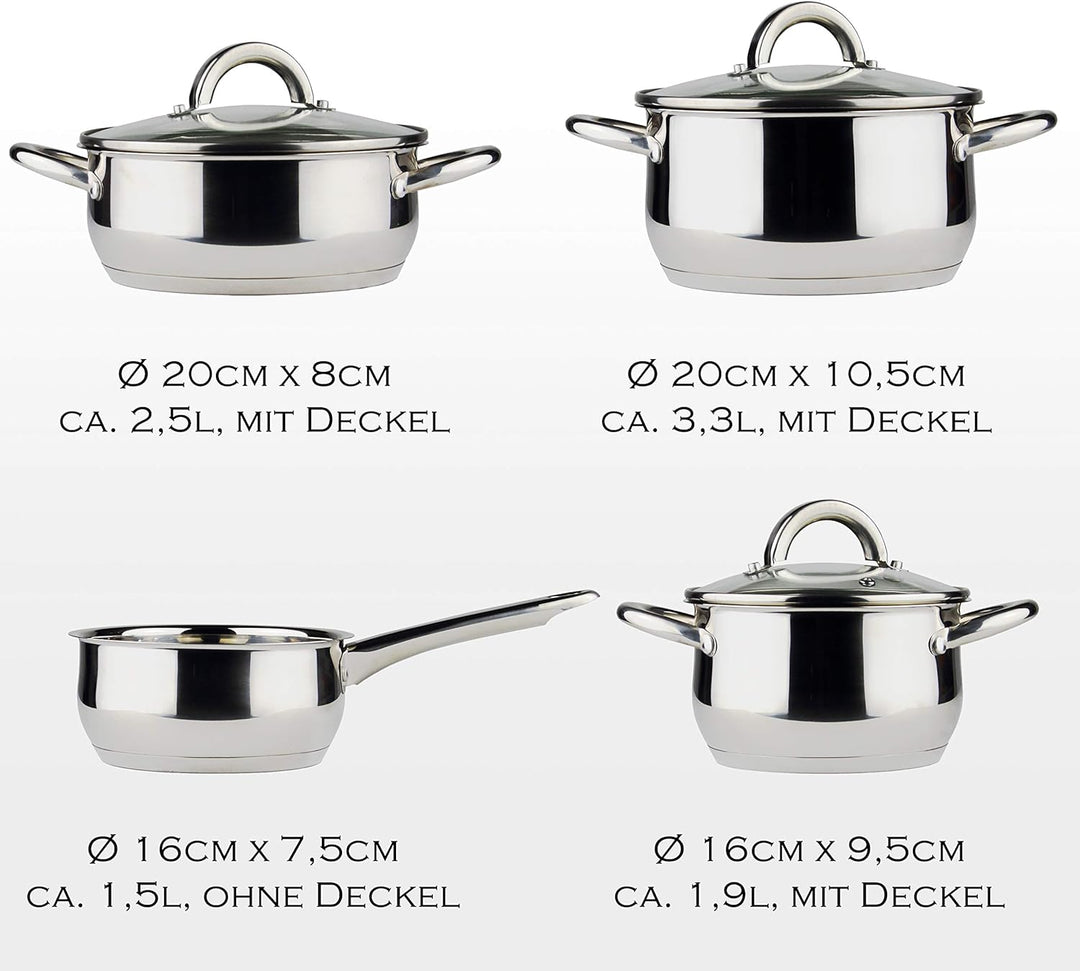 Linnuo Topfset Induktion - 4 Töpfe &amp; 3 Glasdeckel - Kochtopf Set aus hochwertigem Edelstahl - Topf m