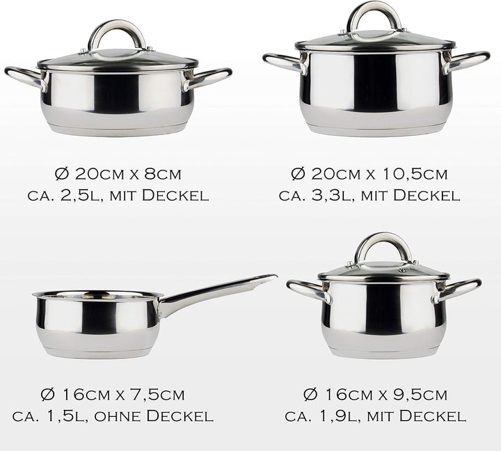 Linnuo Topfset Induktion - 4 Töpfe &amp; 3 Glasdeckel - Kochtopf Set aus hochwertigem Edelstahl - Topf m