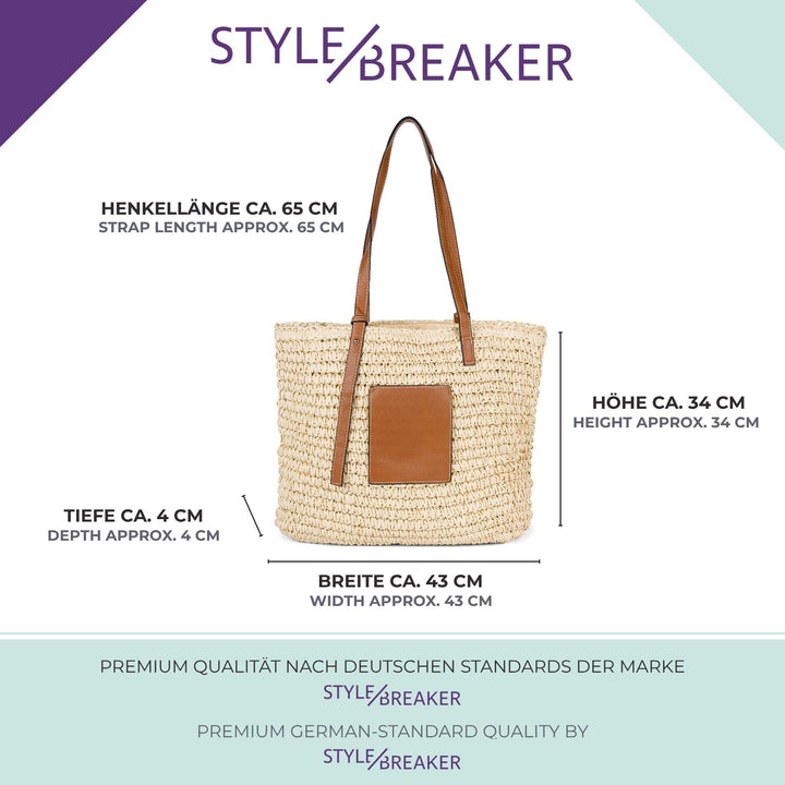 styleBREAKER Damen Korbflecht Schultertasche aus Papierstroh, Strandtasche mit langen Henkeln, Flech