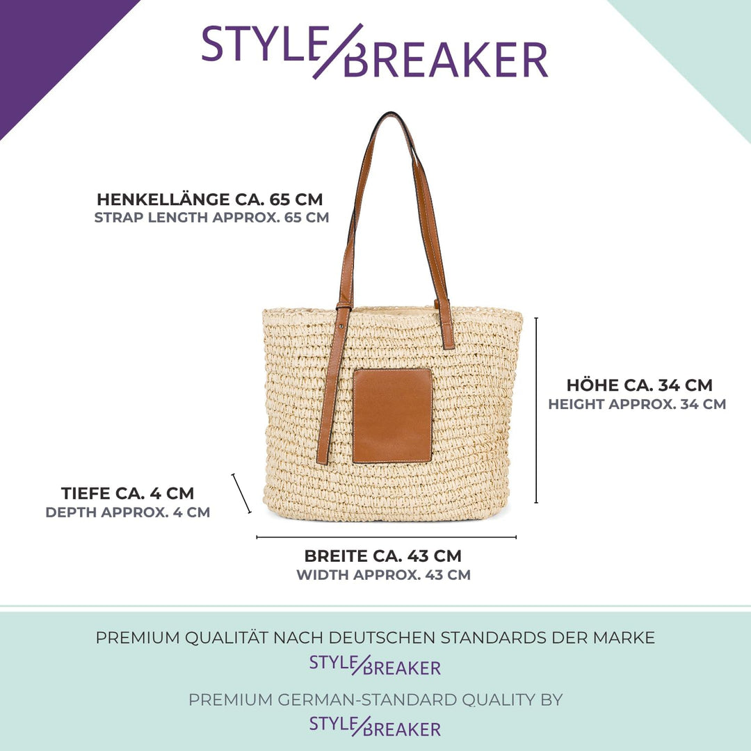 styleBREAKER Damen Korbflecht Schultertasche aus Papierstroh, Strandtasche mit langen Henkeln, Flech