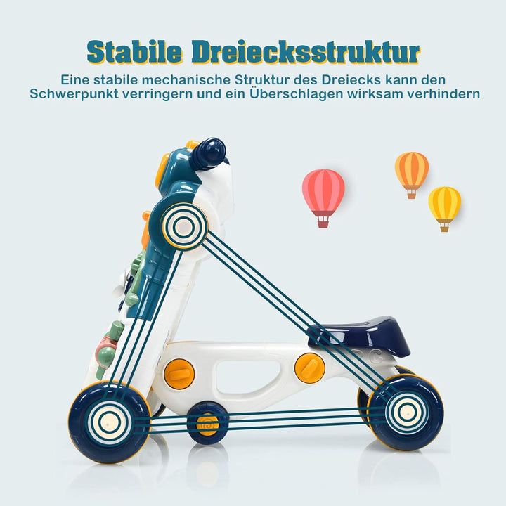 COSTWAY 3 in 1 Lauflernwagen mit Lichtern und Musik, Lauflernhilfe & Rutschauto & Spielbrett, Baby W