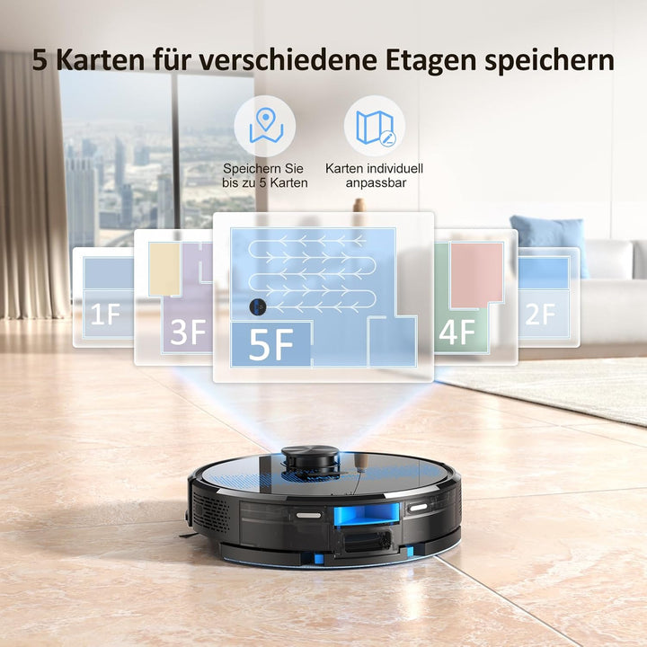 Lubluelu Saugroboter mit Wischfunktion, Verbesserte Version mit 5500Pa Saugkraft, Lasernavigation, 5