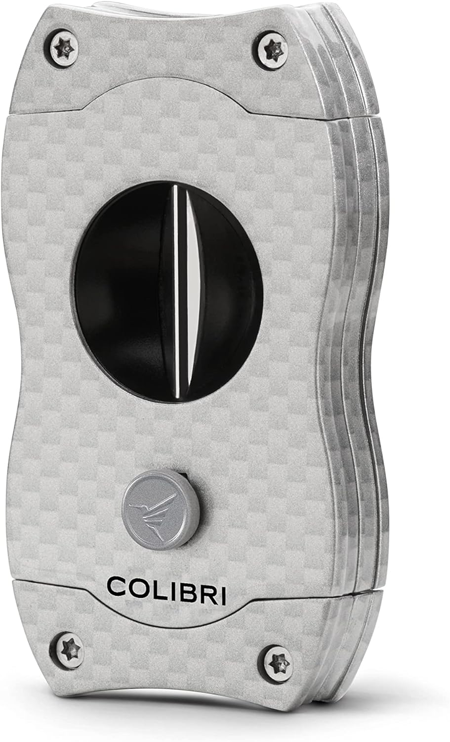 Colibri V-Cut Zigarrenschneider | Graues Kohlefaserdruck | Federauslöser | Tiefer 7mm V-Schnitt | Bi