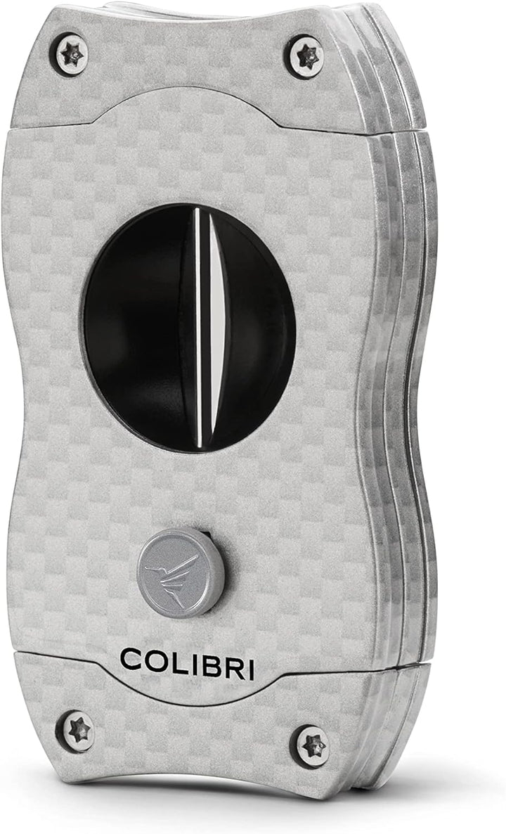 Colibri V-Cut Zigarrenschneider | Graues Kohlefaserdruck | Federauslöser | Tiefer 7mm V-Schnitt | Bi