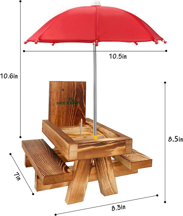 MIXXIDEA Eichhörnchen-Futterstation aus Holz mit Regenschirm, Eichhörnchen-Picknicktisch für drausse