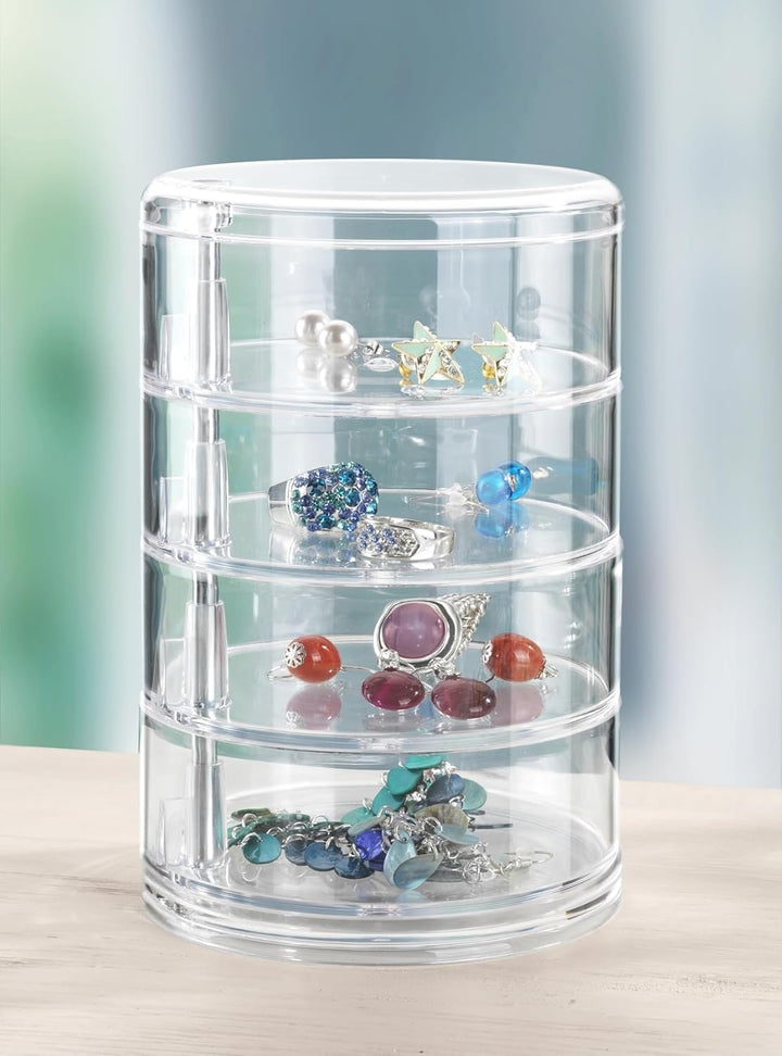 WENKO Kosmetik Organizer Tower, Aufbewahrung für Make-up und Haarschmuck, 4 Fächer, Acryl, Transpare