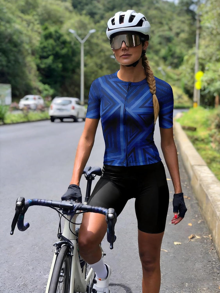 Wulibike Radtrikot Damen Langarm Fahrradtrikot Atmungsaktiv Rennrad Trikot mit 3 Rückentaschen 2-bla