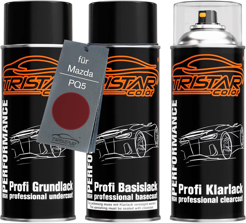 TRISTARcolor Autolack Spraydosen Set für Mazda PQ5 Ruby Red Perl Grundlack Basislack Klarlack Sprühd