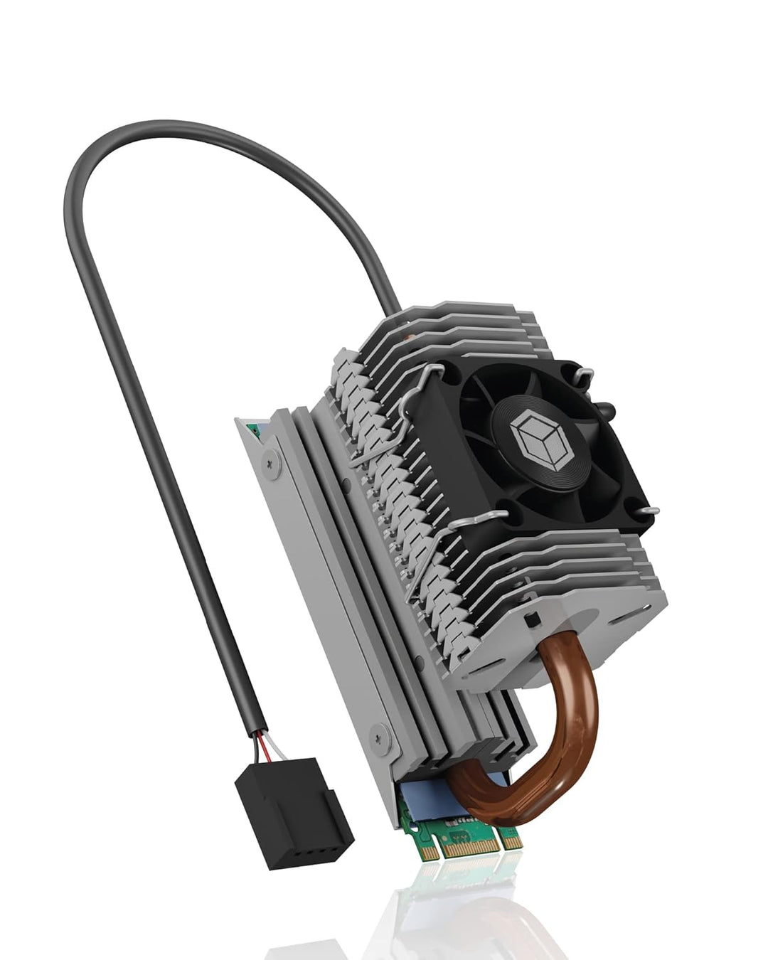 ICY BOX M.2 Heatpipe Kühler mit 30 mm Lüfter Bauhöhe für M.2 SSD (2280), Aluminium, Silber IB-M2HSF-