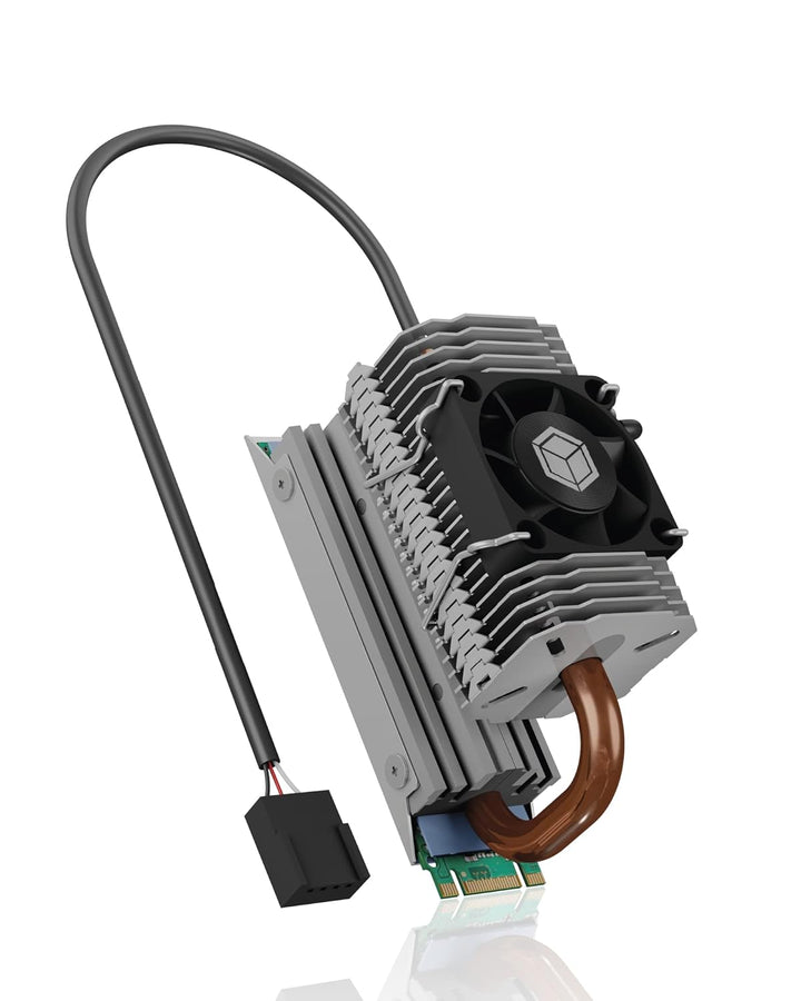 ICY BOX M.2 Heatpipe Kühler mit 30 mm Lüfter Bauhöhe für M.2 SSD (2280), Aluminium, Silber IB-M2HSF-