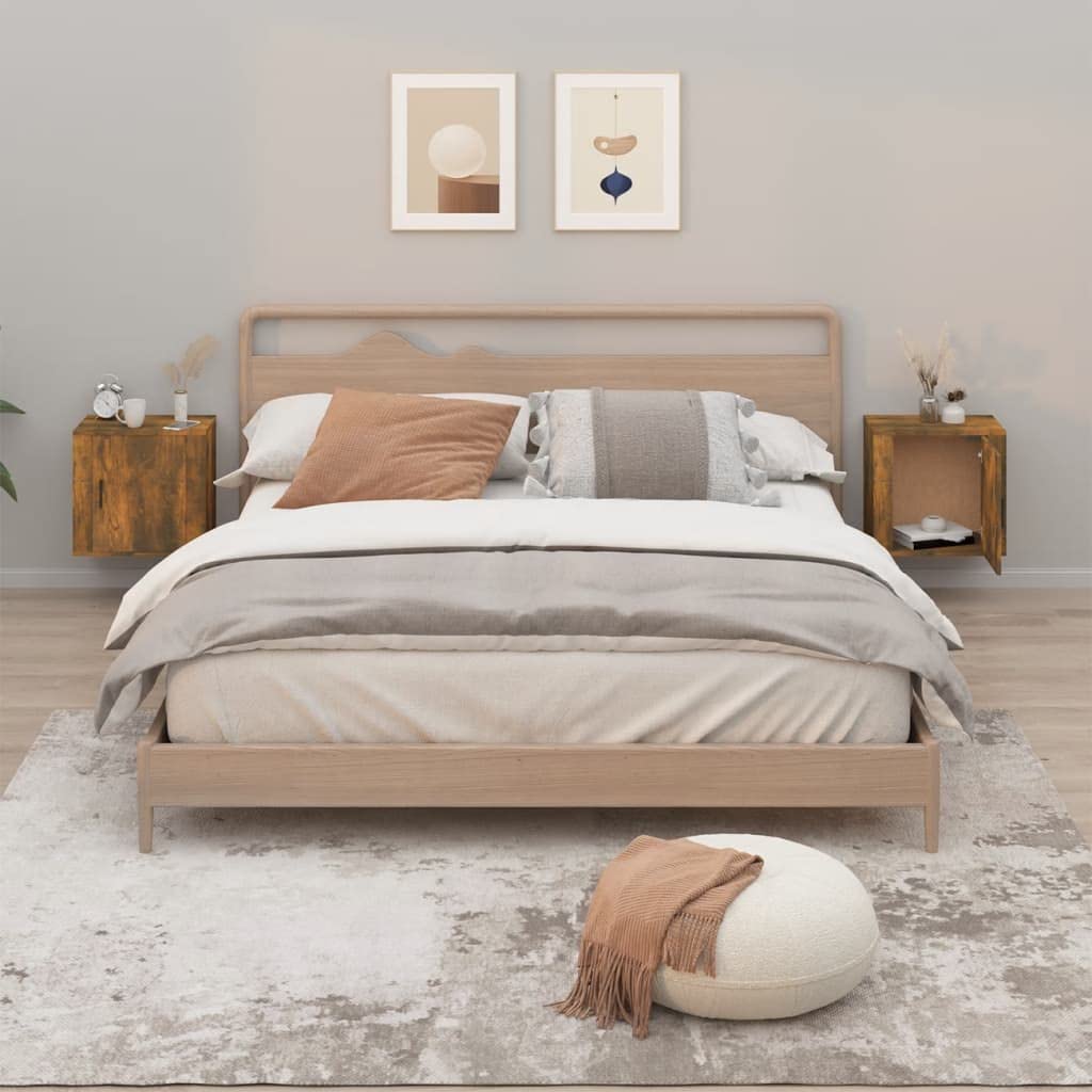 WIFESE Wand-Nachttische 2 STK. Räuchereiche 50x30x47 cm Nachtschrank Nachtkästchen Bedside Table Nig