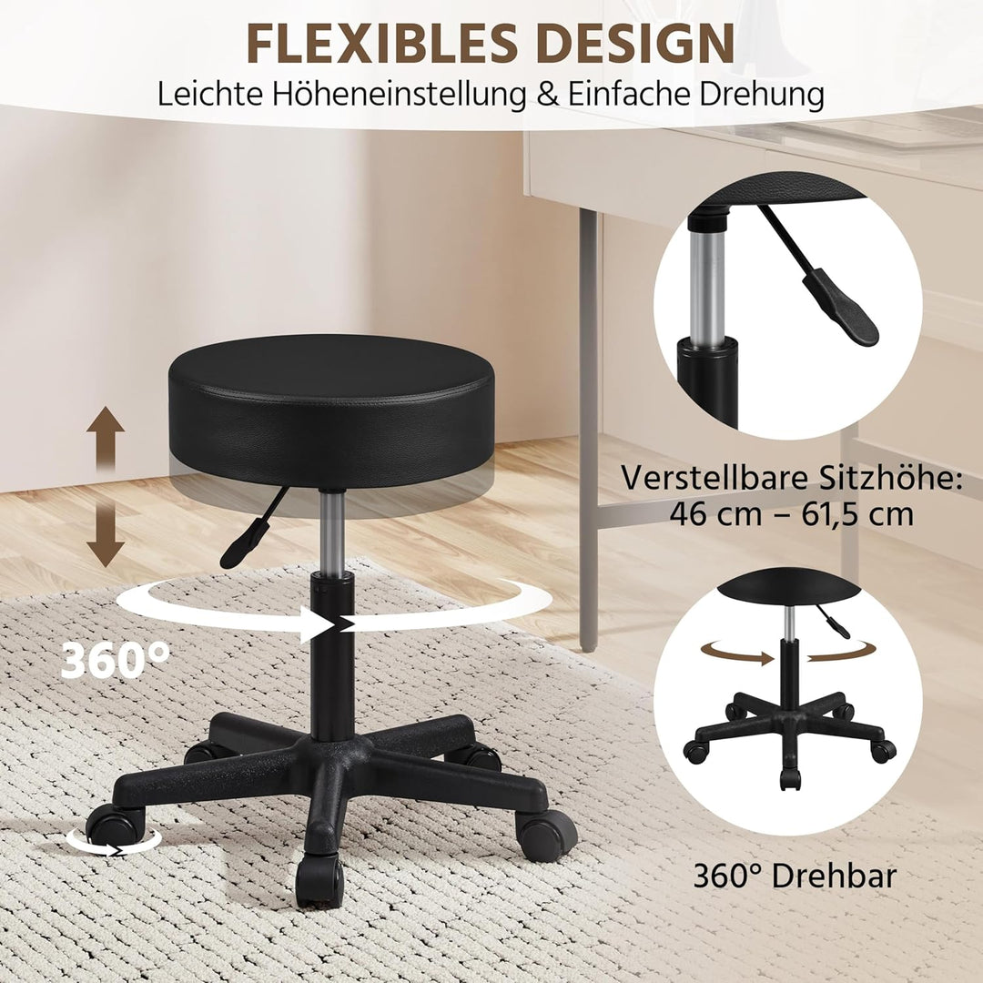 Yaheetech Rollhocker höhenverstellbar,Arbeitshocker Bürohocker 360° drehbar mit Rollen,Hocker Drehho