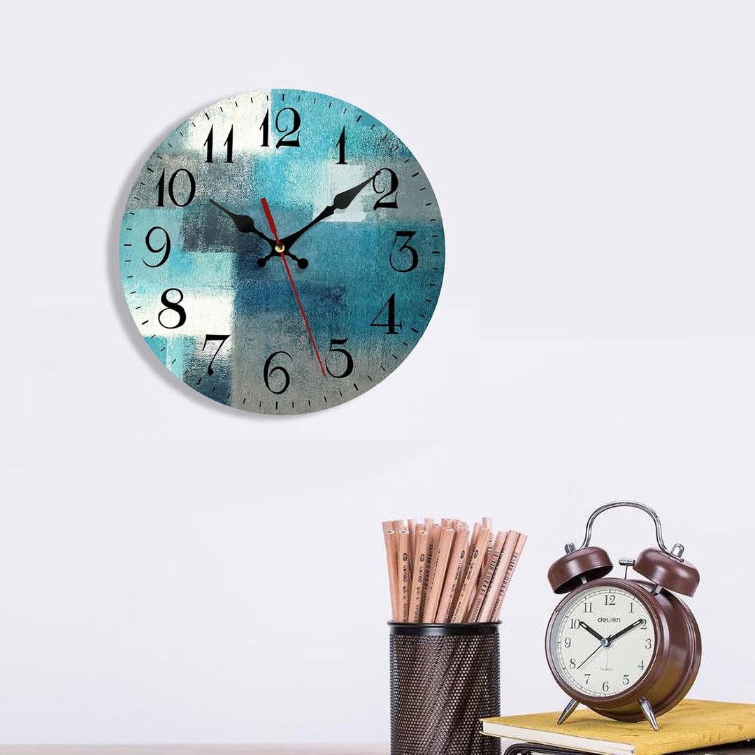 Türkisfarbene Holz-Wanduhr, geräuschlos, nicht tickend, grün, blau, grau, blaugrün, aqua, abstrakte
