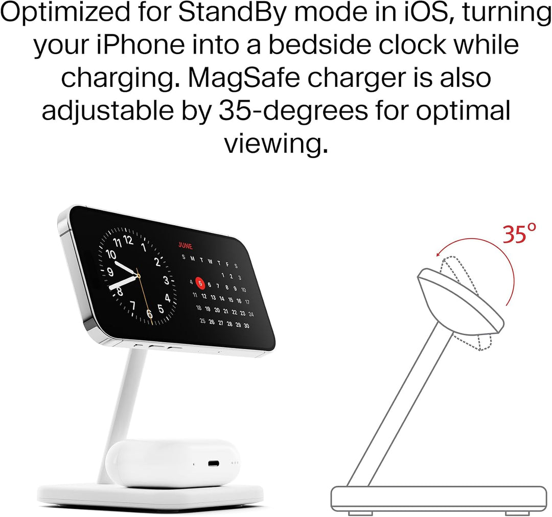 Twelve South HiRise 2 Deluxe 2-in-1-Ladeständer Qi2 für iPhone und AirPods, Weiss