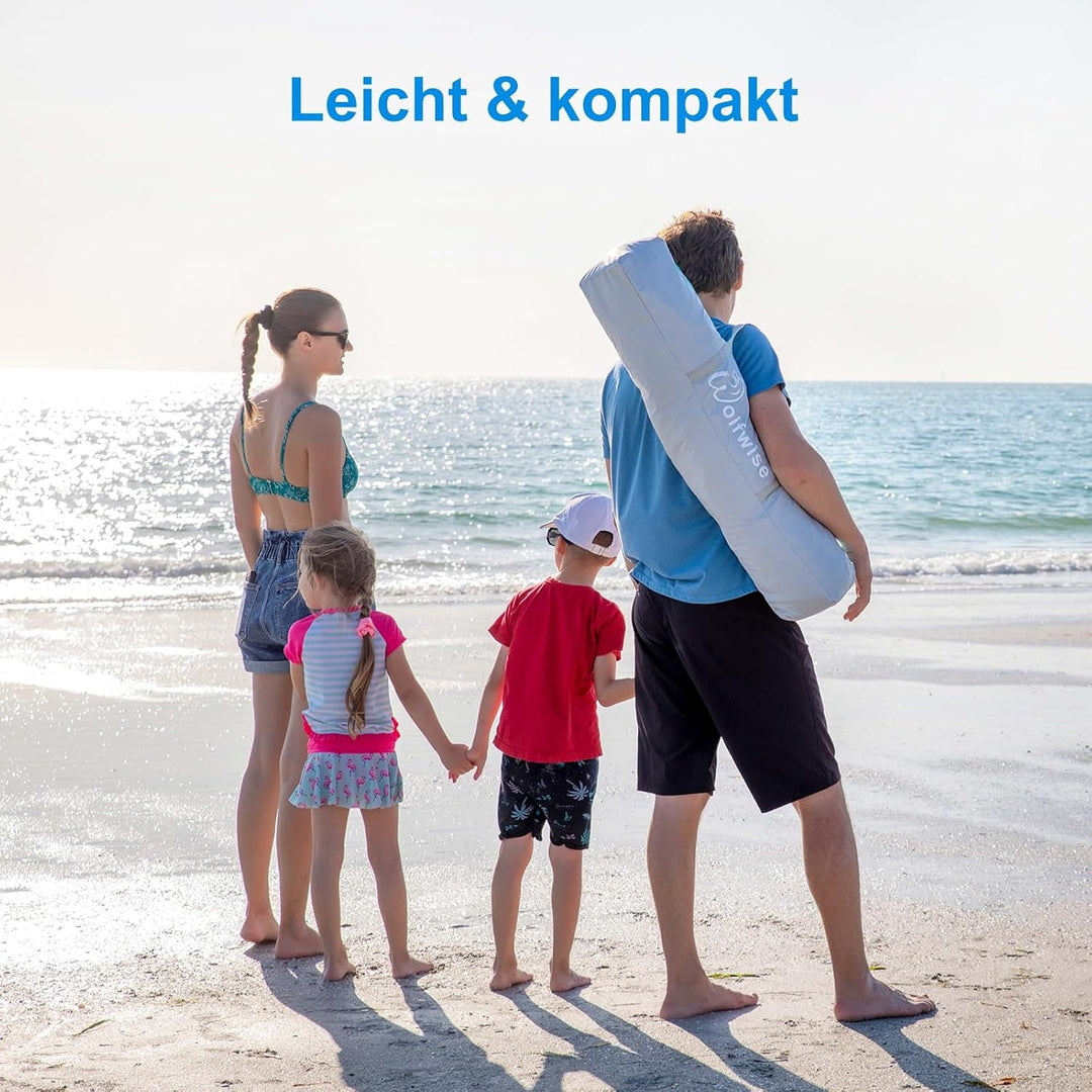 Wolfwise Strandmuschel mit Schnellaufbau für 3-4 Personen – UV-Schutz 50+, Wasserabweisend, Privater