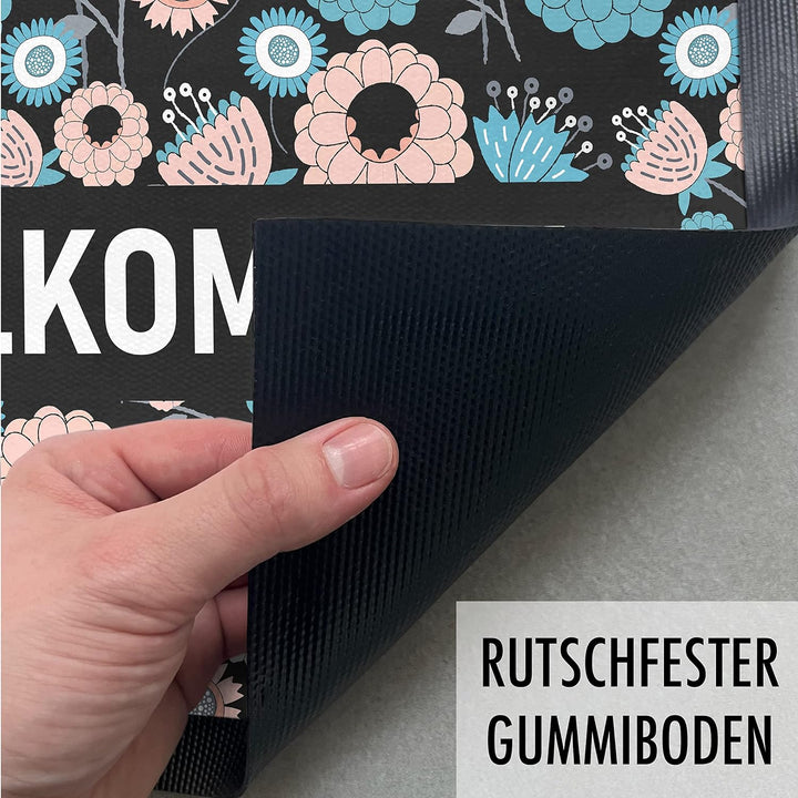 Trendation - Willkommen Fussmatte Grafik Schmutzfangmatte Geschenk Aussen Innenbereich 60x40 cm Wasc