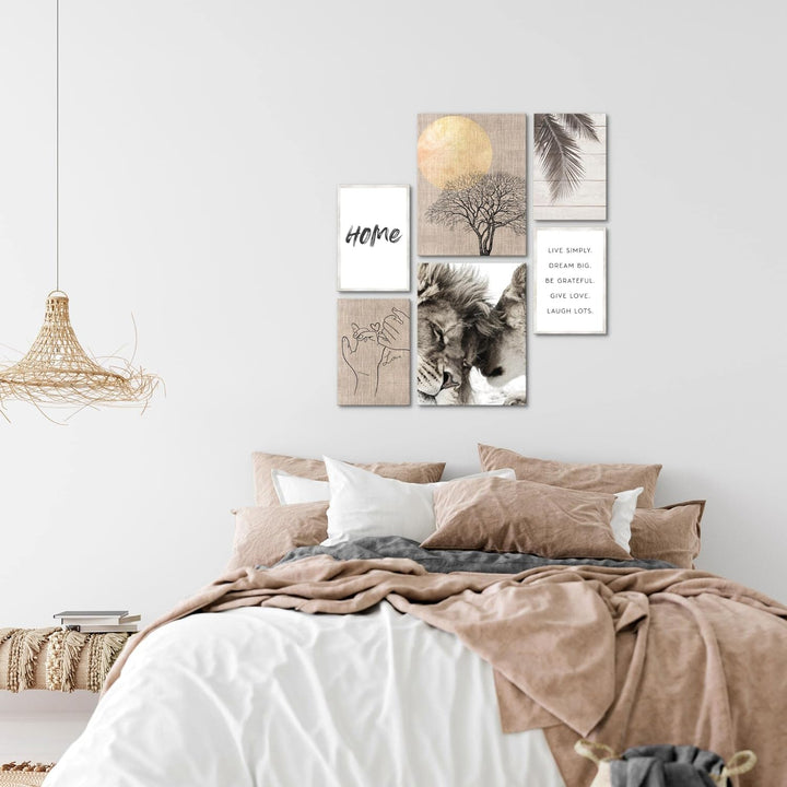 Novart Bilder Set - AUFHÄNGFERTIG - KEIN EXTRA RAHMEN BENÖTIGT - Löwen Liebe Home Modern Beige - Woh