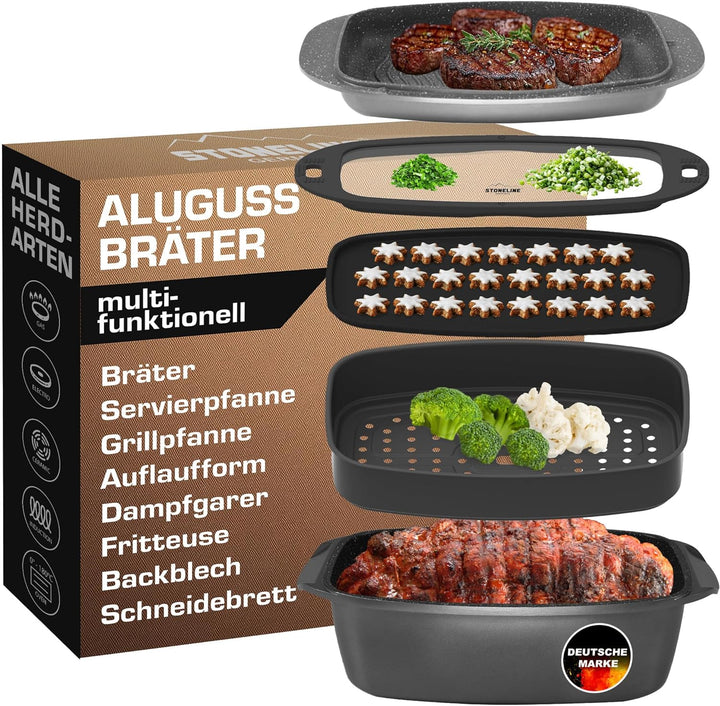 STONELINE Bräter Induktion 40x22 cm, 5,6L, Backofengeeignet, Multifunktionaler Bräter mit Backfunkti