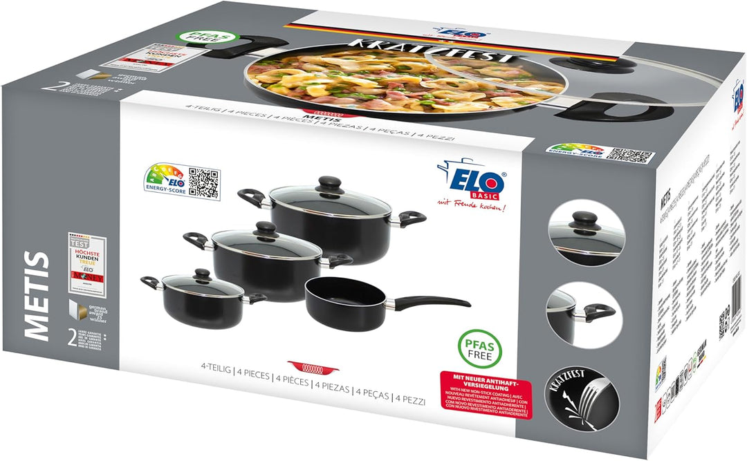 Topfset Metis 4 teilig, hochwertiges Aluminium, ELODUR® Edition Antihaftversiegelung, backofenfest u