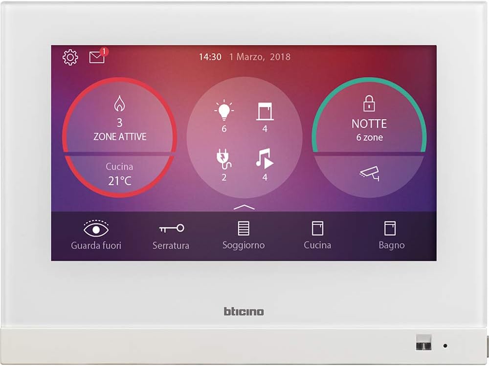 BTICINO, 7" Video-Hausstation mit Touchscreen Monitor, MyHOME Zentrale mit WLAN/LAN und Smartphone A