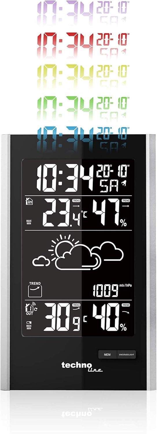 Technoline WS9060 moderne Wetterstation inklusive Aussensender TX205D-TH, Farbe der Darstellung wähl