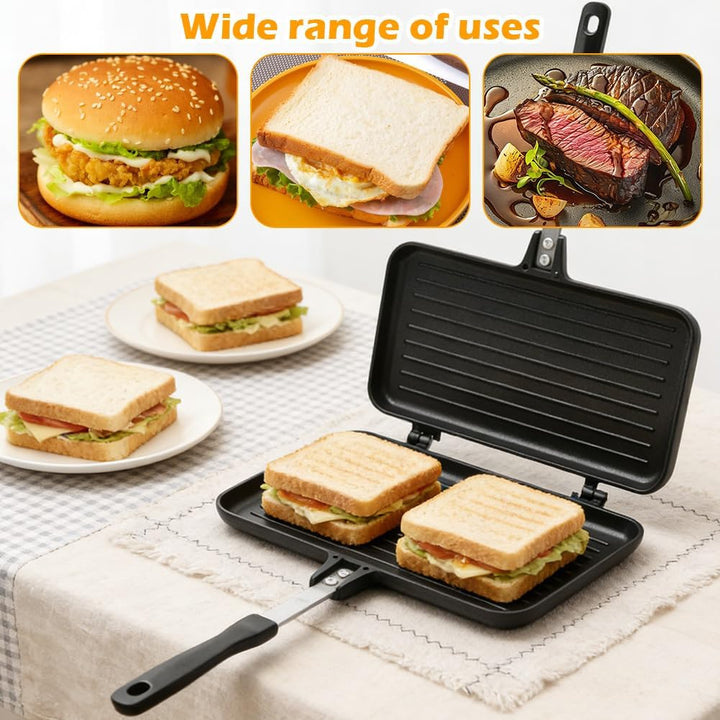 Sandwichmaker Camping, Aluminium Doppelseitige Sandwich Bratpfanne Antihaft Toastpfanne mit Hitzebes