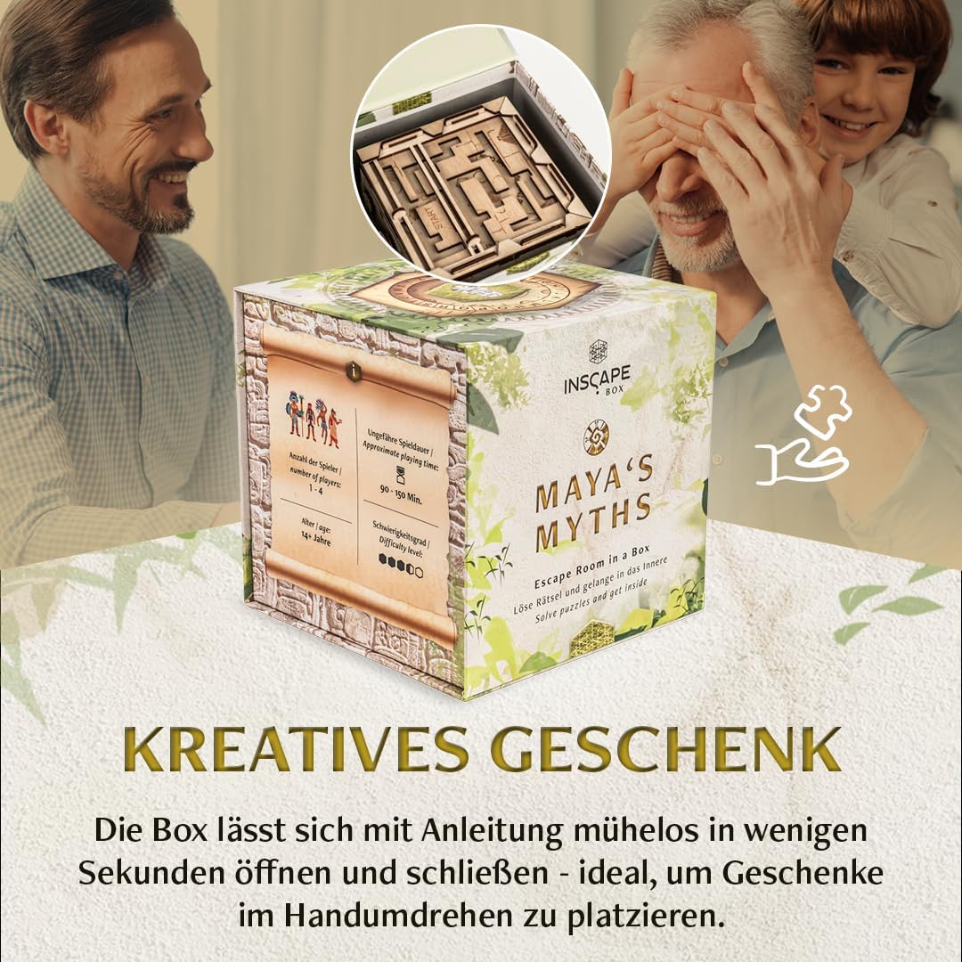 INSCAPE Maya´s Myths - Escape Room Spiel - XL Rätselbox Holz - Escape Box - 3D Puzzle Box - Knobelsp