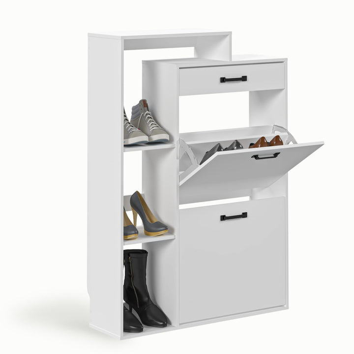 HULANAN Moderner Schuhschrank schmal weiss mit Schublade – platzsparend für Flur & Eingangsbereich,