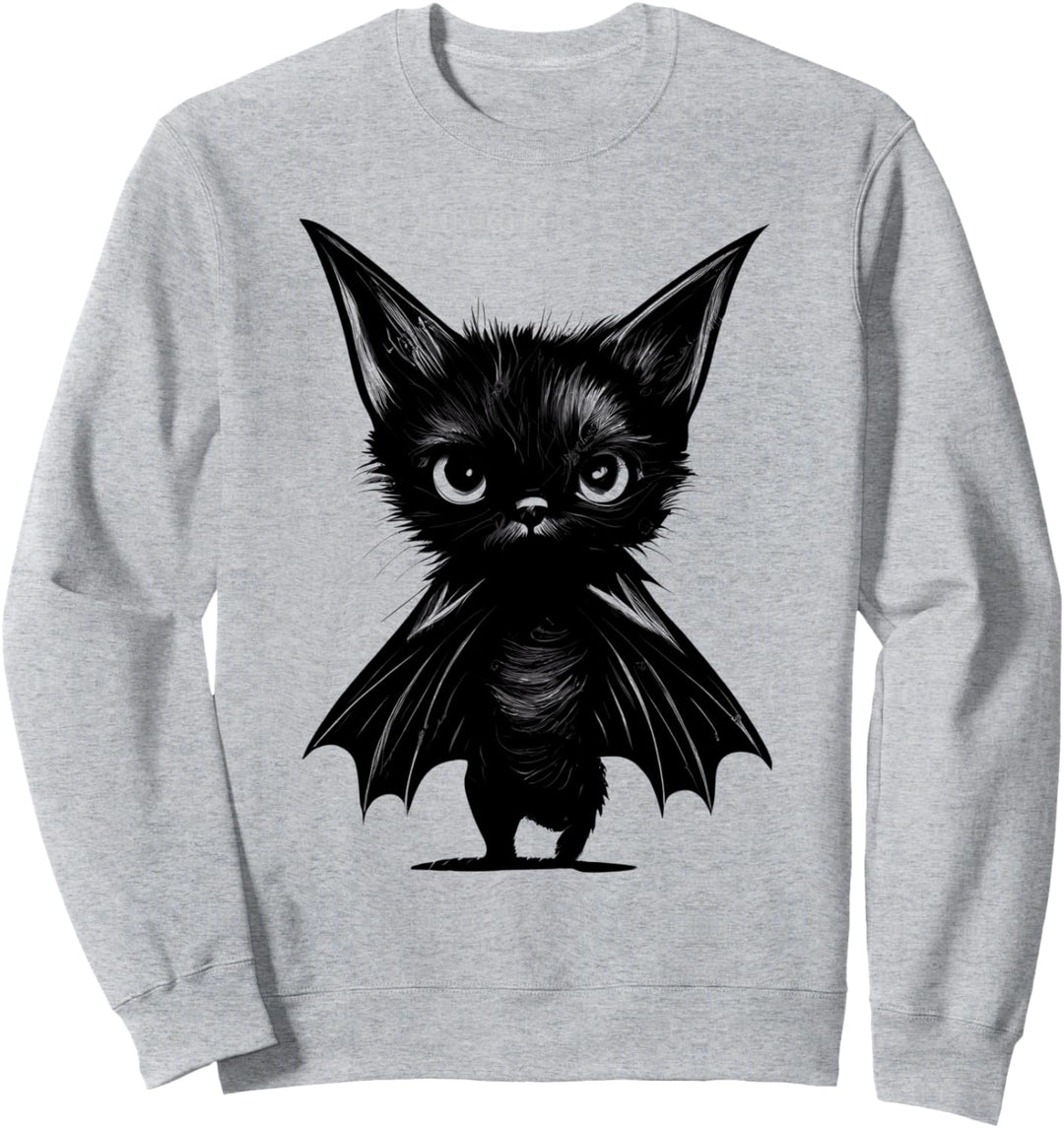 Halloween: Grumpy Black Kitten In Bat Kostüm Sweatshirt
