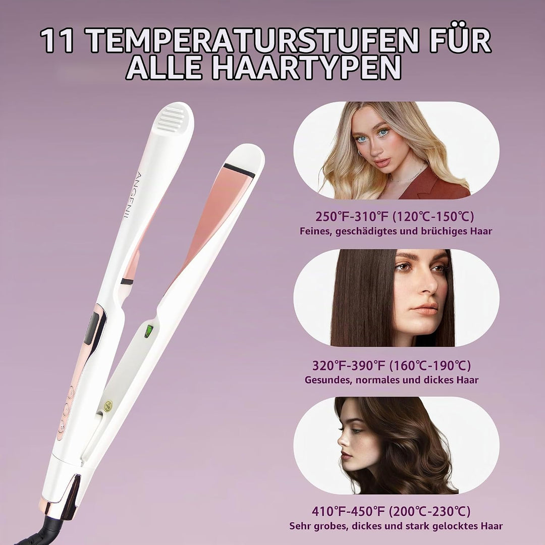 ANGENIL Pro Twist Haarglätter für Damen, Keramik-Glätteisen und Lockenstab 2-in-1, Haarglätter mit D