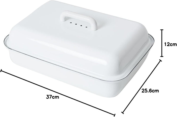 Riess, 0616-033, Emaille Brotdose mit Deckel, CLASSIC-WEISS, Länge 37cm, Breite 26 cm, Emaille, weis