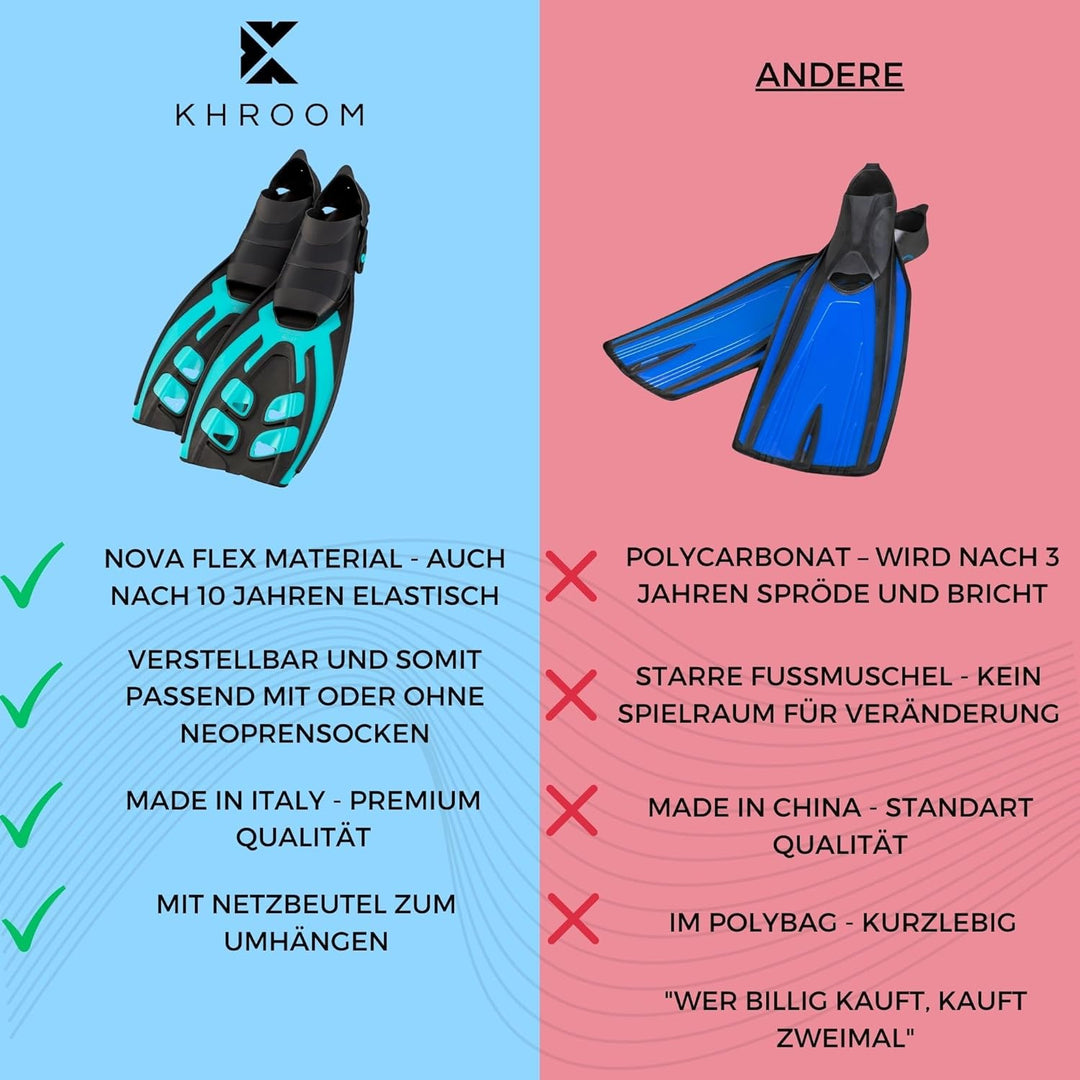 Khroom verstellbare Schnorchelflossen Gr.36-47 mit Tasche | Beste Qualität Made in Italy | Taucherfl