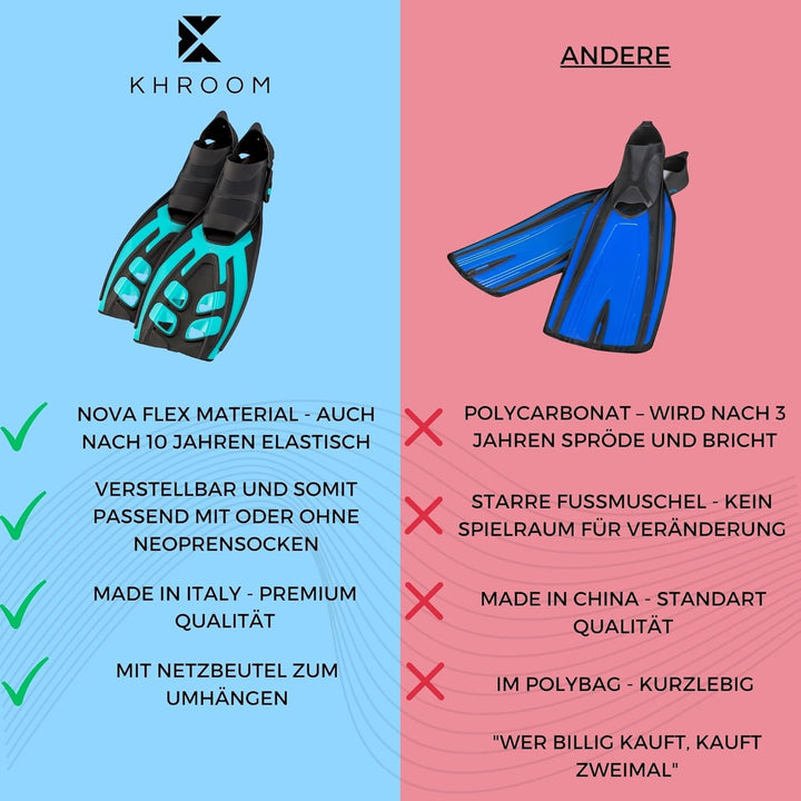 Khroom verstellbare Schnorchelflossen Gr.36-47 mit Tasche | Beste Qualität Made in Italy | Taucherfl