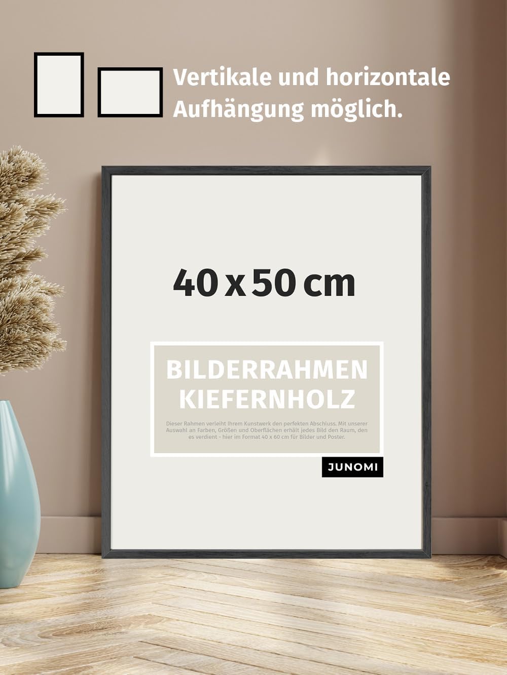 Bilderrahmen 40x50 cm Holz | Farbe Schwarz | Posterrahmen mit bruchsicherem Acrylglas | Hoch- & Quer