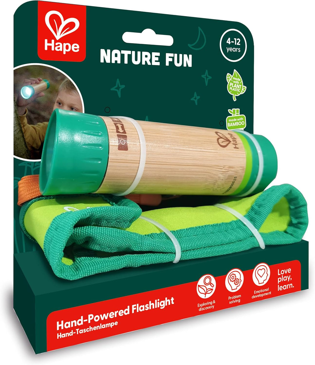Hape Nature Fun Hand-Taschenlampe - zum Kurbeln aus Bambus und pflanzlichem Kunststoff, Nachhaltiges