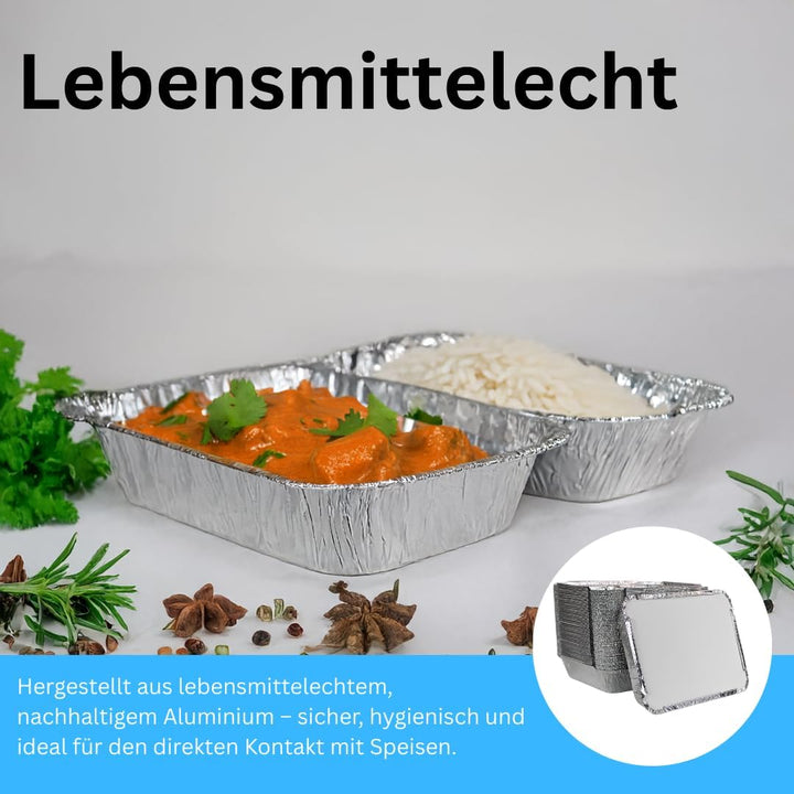 Enpack 500 Stück Aluminiumschale mit Einlegedeckel 1020L - Zweigeteilte Menüschale - 1020 ml Füllmen