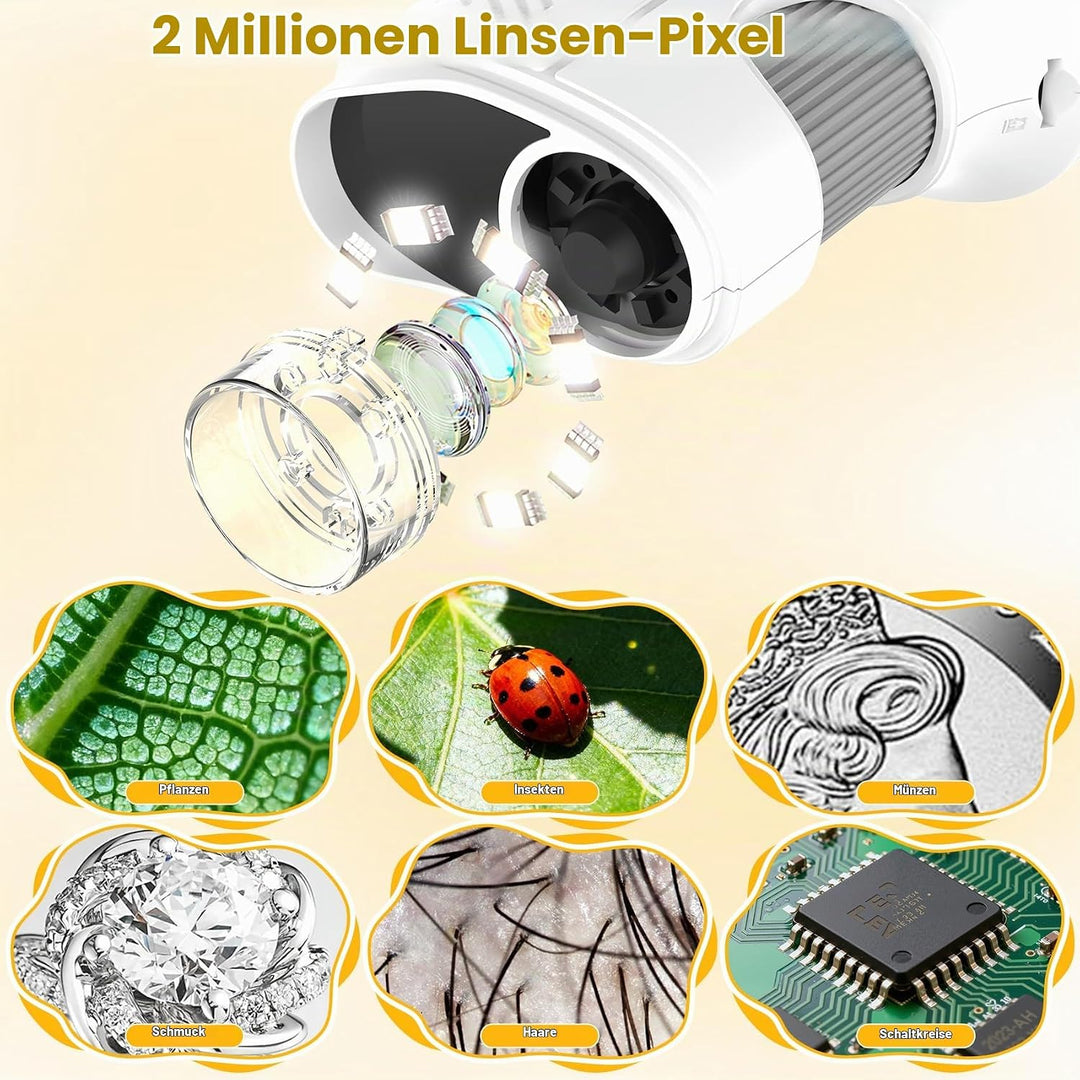 Handmikroskop für Kinder, 1000X Zoom Digitales USB-Mikroskope mit 2,4-Zoll-IPS-Bildschirm, Tragbare