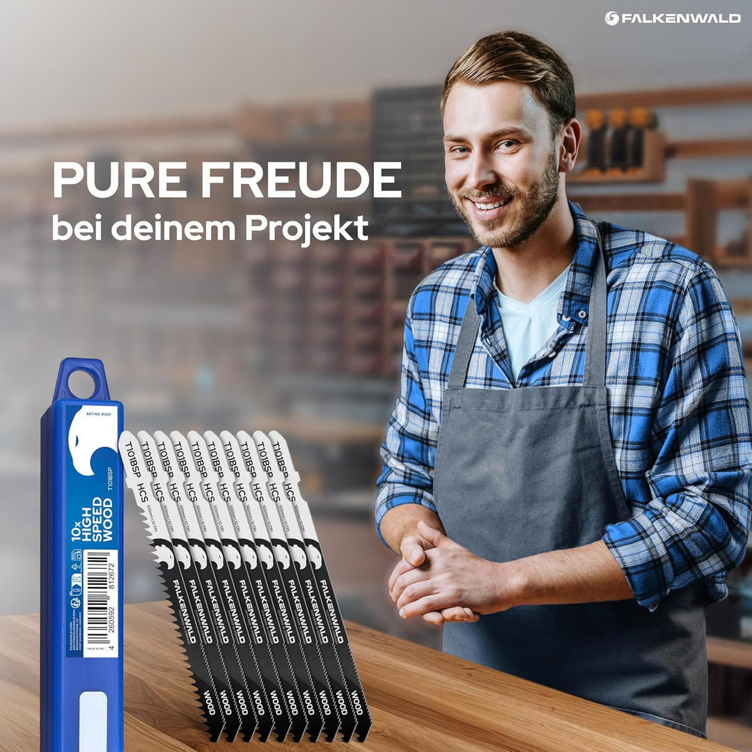 FALKENWALD® Stichsägeblätter Holz 10x T101BSP – High Speed Wood - 50mm für schnelle Schnitte - T-Sch