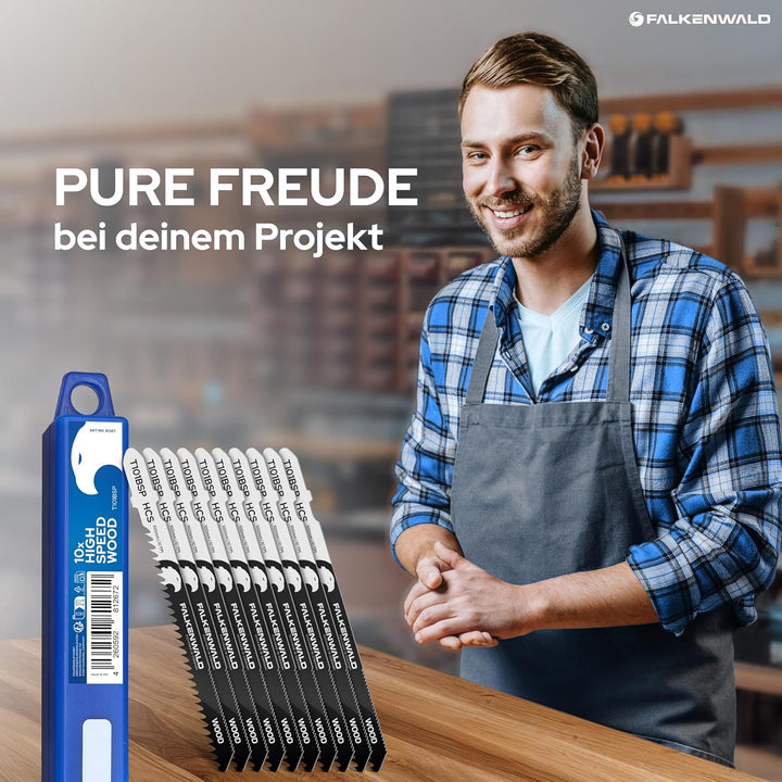 FALKENWALD® Stichsägeblätter Holz 10x T101BSP – High Speed Wood - 50mm für schnelle Schnitte - T-Sch