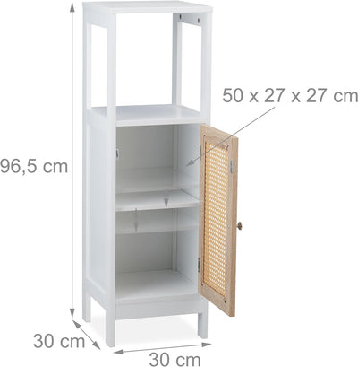 Relaxdays Badezimmerschrank, 3 Fächer, HBT 96,5 x 30 x 30 cm, schmal, MDF, Rattanoptik, Midischrank