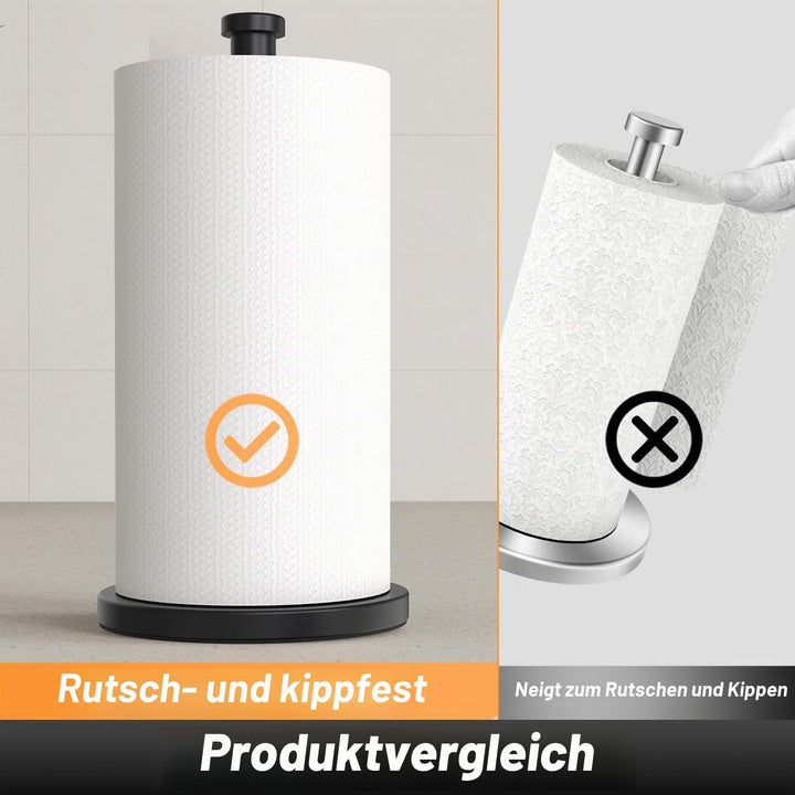 VEHHE Küchenrollenhalter Schwarz Stehend mit Eva-Schaum Basis, Gewichteter Küchenpapierhalter ohne S