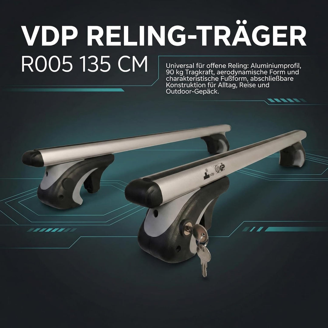 VDP Alu Relingträger XL135 kompatibel mit VW Sharan 96-09 Dachträger bis abschliessbar