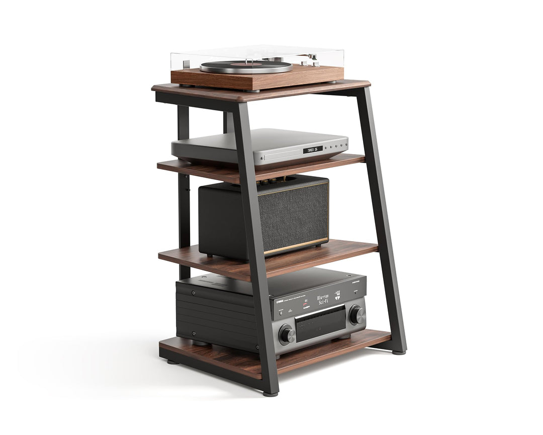 FITUEYES Design HiFi Rack aus Holz &amp; Stahl, Plattenspieler Tisch mit verstellbaren Ablage, HiFi Rega