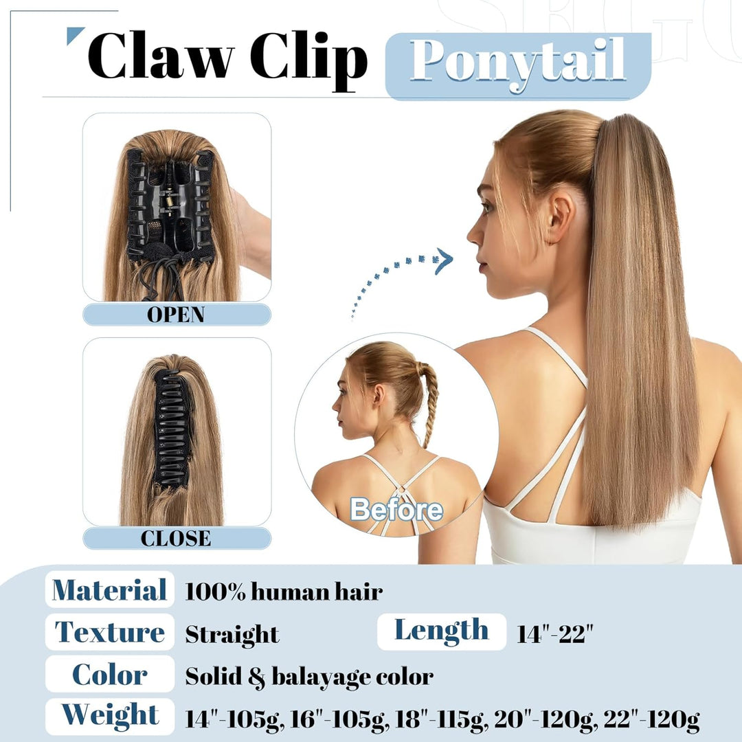 SEGO Ponytail Extension Echthaar mit Klammer Pferdeschwanz Zopf Clip in Haarteil Haarverlängerung 10