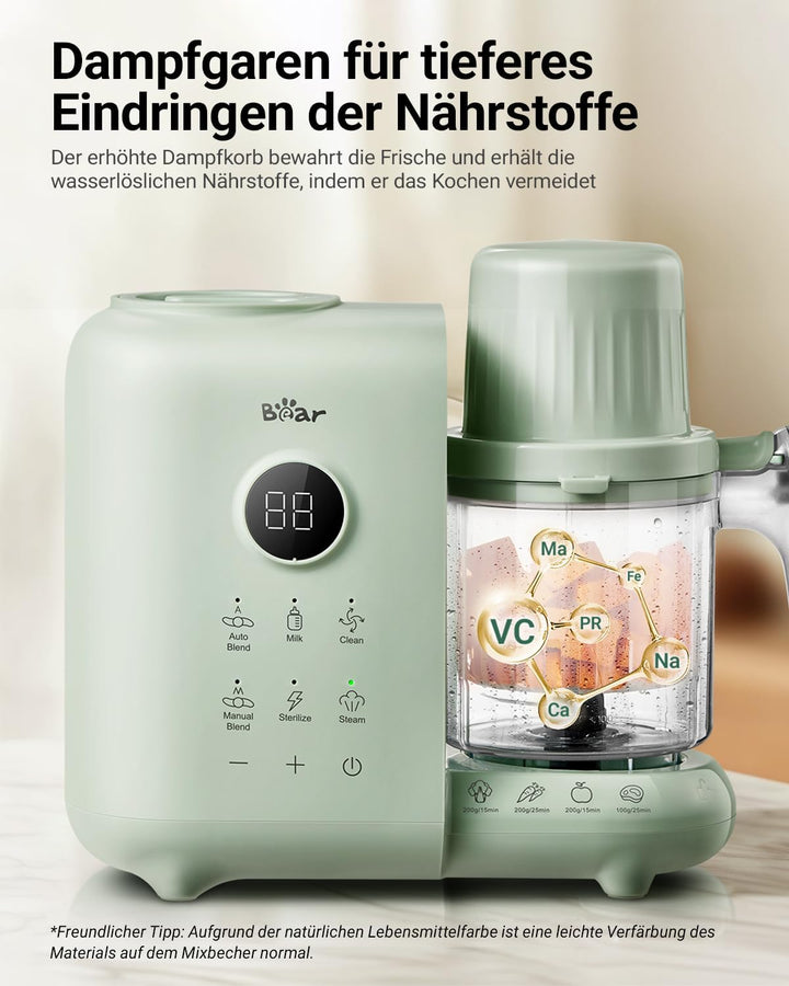 Bear 6-in-1 Dampfgarer mit Mixer Premium Babynahrungszubereiter,Dämpfen, automatisches Rühren, Milch